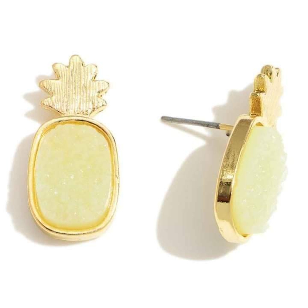 Druzy Yellow Pineapple Earrings